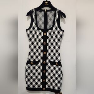 Balmain Black and White Checkered Mini Dress